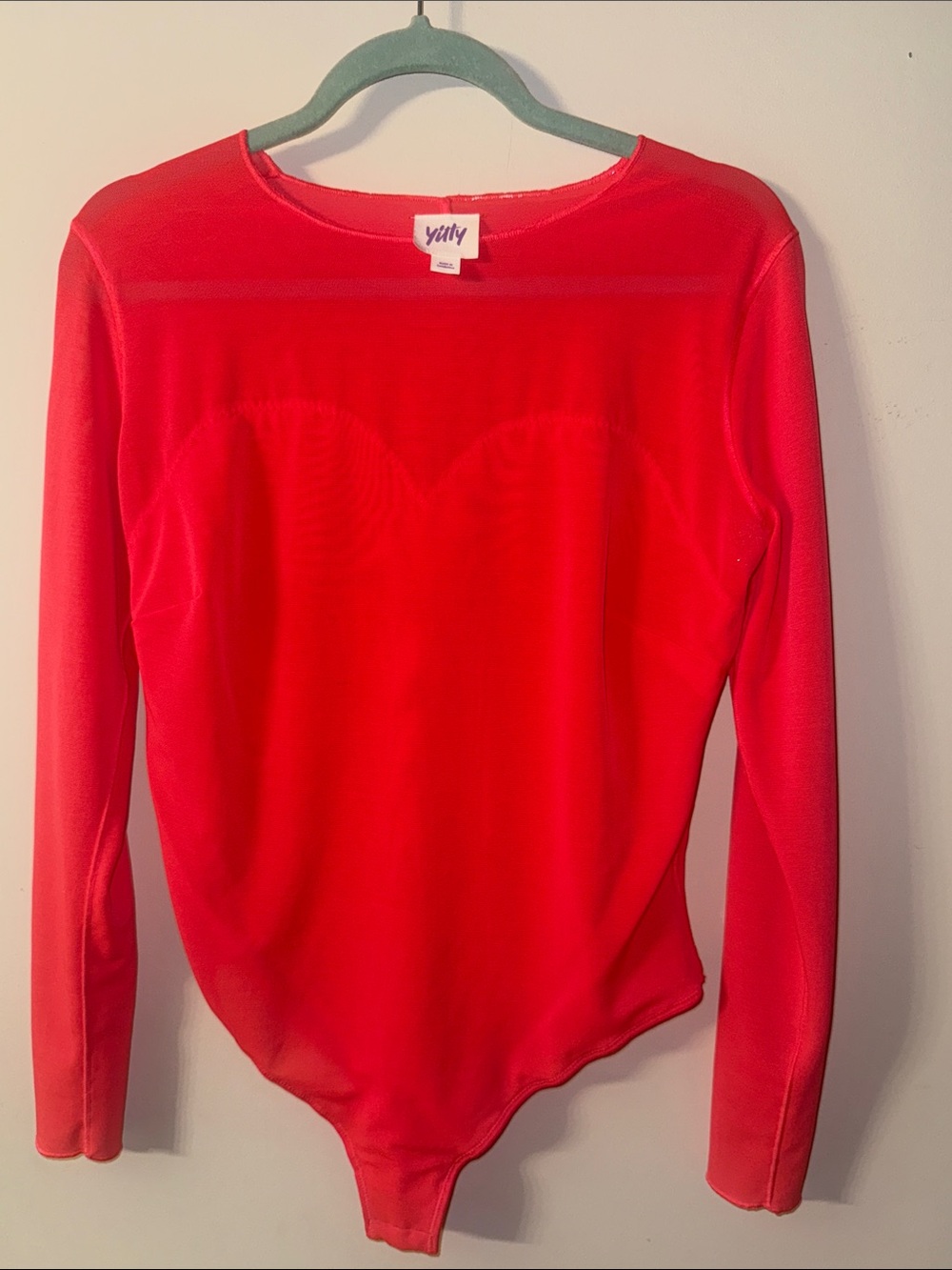 YITTY Red Long-Sleeve Sheer Crew Neck Bodysuit